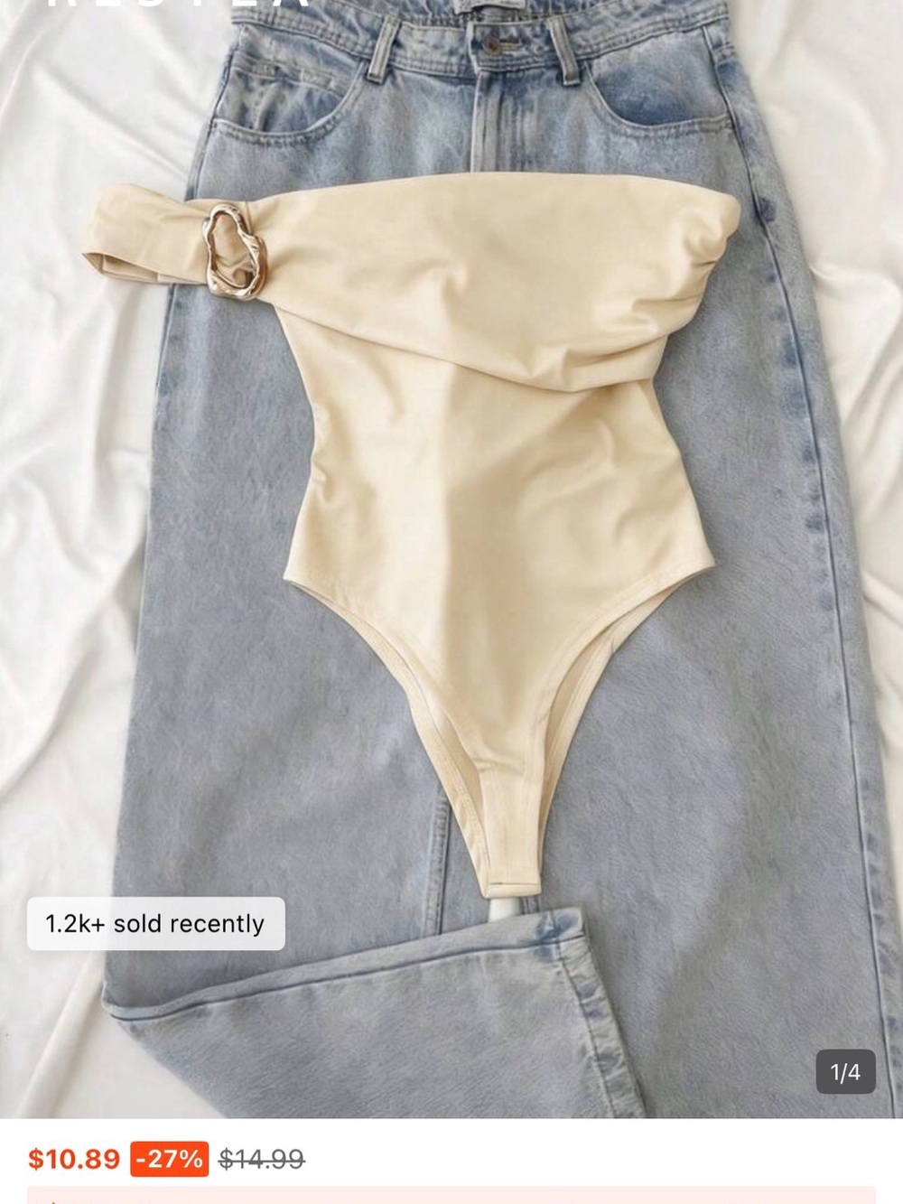 SHEIN Cream One-Shoulder Buckle Bodysuit